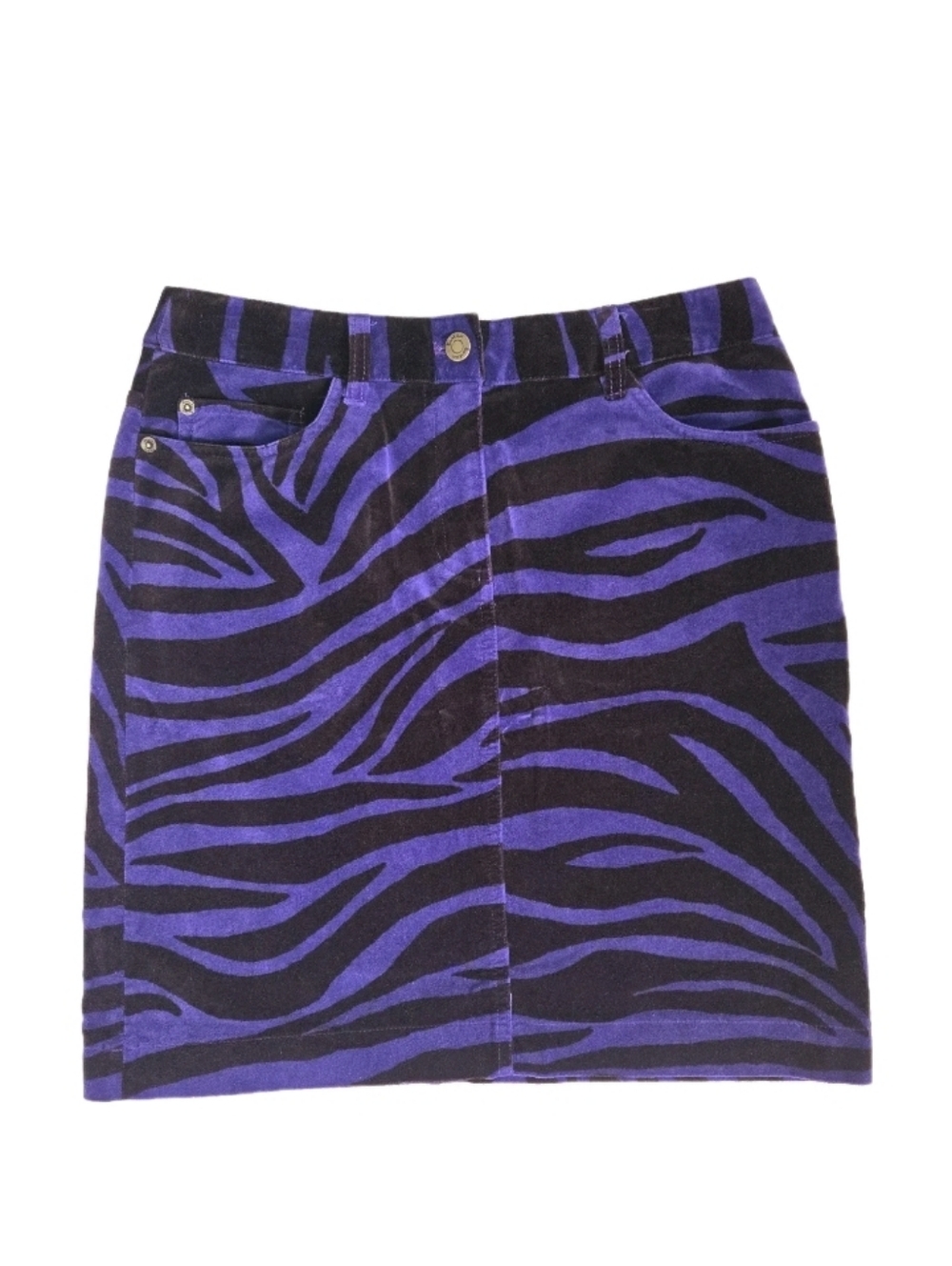 Boden Womens Purple/Black Zebra Striped Velvet Skirt Size 6 100% Cotton Pockets